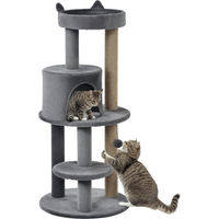 Produktbild von PawHut Kratzbaum für Katzen mit 3 Ebenen und Katzenhaus aus Sisal und Plüsch Grau 48x48x104 cm