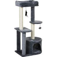 Produktbild von PawHut Kratzbaum für Katzen mit Betthöhle und Spielzeug in Grau und Beige, 100 cm hoch