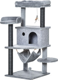 PawHut Kratzbaum für Katzen mit Filzhöhle, Hängematte und Plüschbetten in Grau, 48 x 48 x 107 cm – Bild 1 von 4