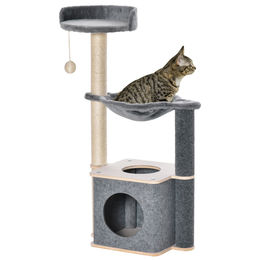 PawHut Kratzbaum für Katzen mit Hängematte und Sisalpfosten in Grau, 95 cm hoch – Bild 1 von 3