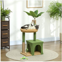 Produktbild von PawHut Kratzbaum für Katzen mit Höhle und Katzenbett im Blätter-Design aus Jutestämmen 98 cm hoch Braun-Grün