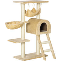 Produktbild von PawHut Kratzbaum für Katzen mit Höhlenkorb, Hängematte und Sisal-Elementen, Beige, 98 cm Höhe