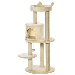 PawHut Kratzbaum für Katzen mit Kratzstämmen und Plüsch, 104 cm Höhe, Creme-Beige – Bild 1 von 4