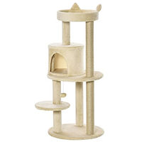 Produktbild von PawHut Kratzbaum für Katzen mit Kratzstämmen und Plüsch, 104 cm Höhe, Creme-Beige