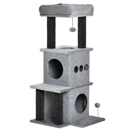 PawHut Kratzbaum für Katzen mit Plüsch und Filz in Grau, 48 x 48 x 100 cm – Bild 1 von 3