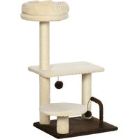 Produktbild von PawHut Kratzbaum für Katzen mit Sisalstange, Sitzstange und Spielbällen in Beige, 44x38x74 cm