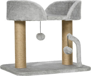 PawHut Kratzbaum für kleine bis mittelgroße Katzen mit Nest und Sisalstämmen in Hellgrau, 48 x 38 x 42 cm – Bild 1 von 3