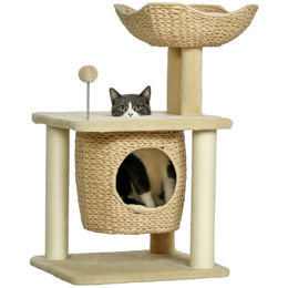 PawHut Kratzbaum für Katzen 74 cm mit Katzenhöhle, Bett, Sisal-Kratzsäulen und Spielball in Beige – Bild 1 von 13