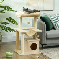 Produktbild von PawHut Kratzbaum für Katzen 90 cm mit Hängematte und Höhle in Beige Weiß