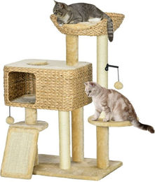 PawHut Kratzbaum für Katzen aus Naturmaterial mit Wasserhyazinthe und Sisal in Beige, 60 x 40 x 98 cm – Bild 1 von 13