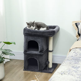 PawHut Kratzbaum für Katzen Dunkelgrau mit Plüsch und Spielball – Bild 1 von 10