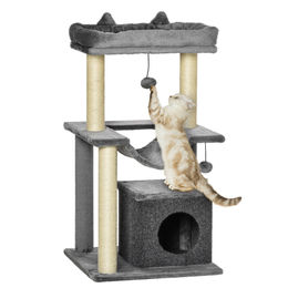 PawHut Kratzbaum für Katzen Grau mit Sisal und Plüsch 48 x 48 x 90 cm – Bild 1 von 13