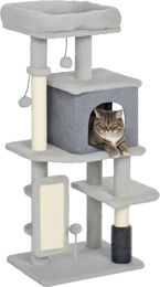 PawHut Kratzbaum für Katzen in Grau mit Plüsch, 104 cm hoch – Bild 1 von 2