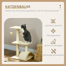 PawHut Kratzbaum für Katzen in Weiß und Beige mit Sisalstämmen 72 cm – Bild 1 von 6