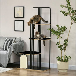 PawHut Kratzbaum für Katzen mit 3 Plattformen, Kissen und Kratzbrett, 48 x 85 x 170 cm – Bild 1 von 4