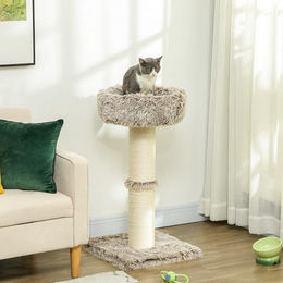 PawHut Kratzbaum für Katzen mit Bett und Sisal-Kratzsäulen 87 cm hoch in Braun und Beige – Bild 1 von 6