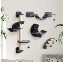 PawHut Kratzbaum für Katzen mit Hängematte und Katzenbrücke in Grau – Bild 1 von 5