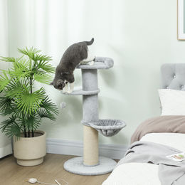 PawHut Kratzbaum für Katzen mit Hängematte und Sisal-Kratzsäulen in Grau Weiß 103,5 cm hoch – Bild 1 von 10