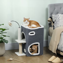 PawHut Kratzbaum für Katzen mit Höhle und Sisalstämmen Grau 58 cm – Bild 1 von 9