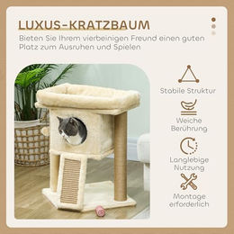 PawHut Kratzbaum für Katzen mit Höhle und Spielball in Beige, 57 cm – Bild 1 von 7