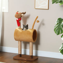 PawHut Kratzbaum für Katzen mit Höhle und Spielball in Braun, 98 cm hoch mit Jutestämmen und Plüsch – Bild 1 von 11