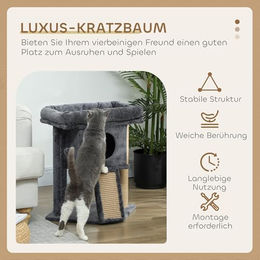 PawHut Kratzbaum für Katzen mit Höhle und Spielball in Dunkelgrau 57 cm – Bild 1 von 6