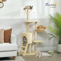 Produktbild von PawHut Kratzbaum für Katzen mit Höhle und Spielzeug, 134 cm hoch, Beige, Plüsch