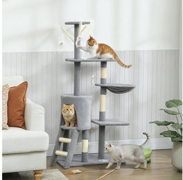 PawHut Kratzbaum für Katzen mit Höhle und Spielzeug in Grau – Bild 1 von 2