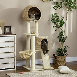 PawHut Kratzbaum für Katzen mit Katzenhaus und Sisal-Elementen, Beige, 150 cm hoch – Bild 1 von 13