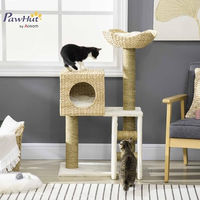 Produktbild von PawHut Kratzbaum für Katzen mit Katzenhöhle, Bett, Treppe und Sisal-Kratzsäulen in Natur und Weiß, 100,5 cm