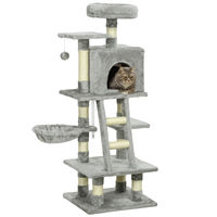 Produktbild von PawHut Kratzbaum für Katzen mit Katzenhöhle und Hängematte aus Plüsch und Sisal in Grau 132 cm