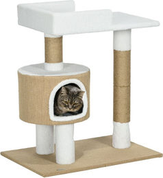PawHut Kratzbaum für Katzen mit Katzenhöhle und Liegefläche 79 cm Braun Weiß Beige – Bild 1 von 13