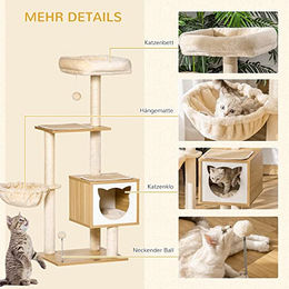 PawHut Kratzbaum für Katzen mit Katzenhöhle und Plattform aus Holz und Sisal in Beige 48 x 40 x 126 cm – Bild 1 von 5