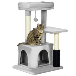 PawHut Kratzbaum für Katzen mit Katzenhöhle und Sisalsäule in Grau, 48 x 48 x 80 cm – Bild 1 von 13