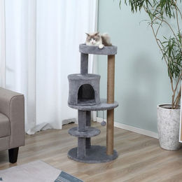 PawHut Kratzbaum für Katzen mit Katzenhöhle und Sisalsäulen Grau 48x48x104 cm – Bild 1 von 10
