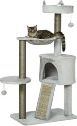 PawHut Kratzbaum für Katzen mit Katzenhöhle und Spielzeug in Grau, 113 x 40 x 60 cm – Bild 1 von 4