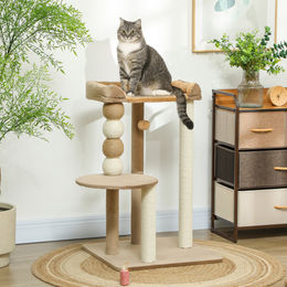 PawHut Kratzbaum für Katzen mit Plüsch, 54 cm, Braun/Beige – Bild 1 von 8