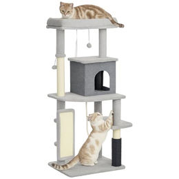PawHut Kratzbaum für Katzen mit Sisal-Elementen und Spielball in Grau und Weiß – Bild 1 von 10