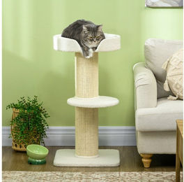 PawHut Kratzbaum für Katzen mit Sisal und Katzenbett in Weiß – Bild 1 von 2
