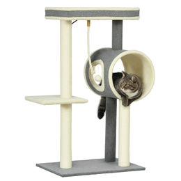 PawHut Kratzbaum für Katzen mit Sisal und Katzenhöhle in Grau oder Beige, 104 cm hoch – Bild 1 von 13
