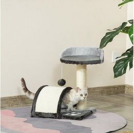 PawHut Kratzbaum für Katzen mit Spielbällen und Sisal-Kratzstangen Grau 35.5 x 37 x 46 cm – Bild 1 von 3