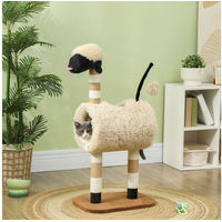Produktbild von PawHut Kratzbaum im Schaf-Design für Katzen mit Tunnel und Spielball, 98 cm, Hellbraun