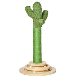 PawHut Kratzbaum Kaktus aus Kiefernholz mit Sisal Seil und Holzkugel für Katzen, 65 cm Hoch, Grün und Natur – Bild 1 von 6