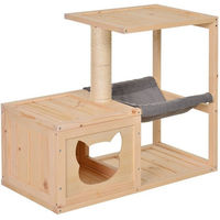 Produktbild von PawHut Kratzbaum Katzenhaus mit Hängematte aus Naturholz und Sisal in Beige