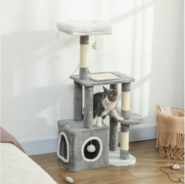 PawHut Kratzbaum Katzenturm mit Höhle und Sisalstämmen Grau 107 cm für Katzen bis 5 kg – Bild 1 von 2