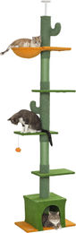 PawHut Kratzbaum mit Deckenspanner für Katzen in Grün mit Hängematte und Plattformen – Bild 1 von 3