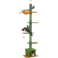 Produktbild von PawHut Kratzbaum mit Deckenspanner für Katzen in Grün mit Hängematte und Plattformen