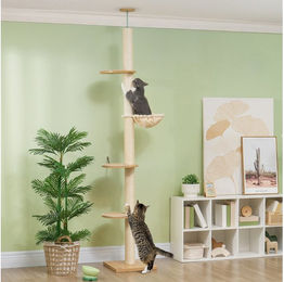 PawHut Kratzbaum mit Deckenspanner für Katzen in Braun Weiß Beige aus Polyester – Bild 1 von 5