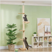 Produktbild von PawHut Kratzbaum mit Deckenspanner für Katzen in Braun Weiß Beige aus Polyester