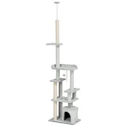 Produktbild von PawHut Kratzbaum mit Deckenspanner für Katzen in Grau aus Plüsch
